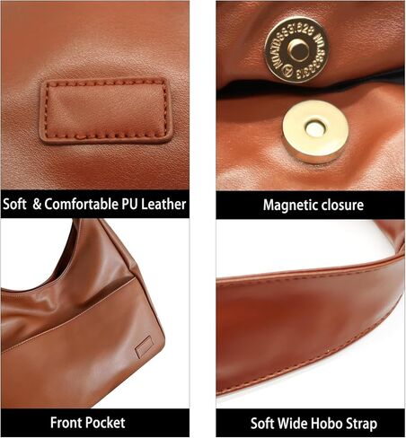 Fozehlad حقيبة جلدية نباتية للنساء حقائب هوبو مترهل حقيبة يد كتف ريترو ناعمة للعمل والاستخدام اليومي in Kuwait