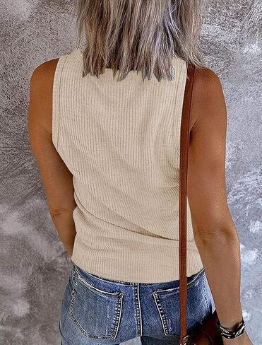 MEROKEETY Womens V Neck Tank Tops Summer Sleeveless Ribbed Button Casual Henley Shirts in Kuwait