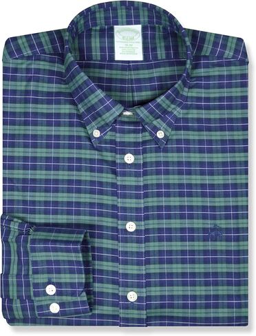 Brooks Brothers Mens Slim Fit Oxford Cotton Blend Contrast Plaid Embroidered Dress Shirt, in Saudi Arabia