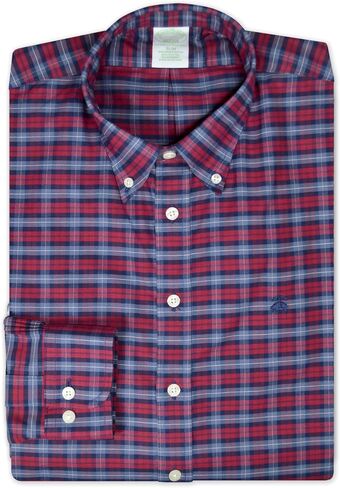Brooks Brothers Mens Slim Fit Oxford Cotton Blend Contrast Plaid Embroidered Dress Shirt, in Saudi Arabia