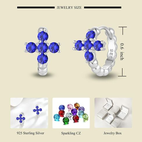Starchenie 925 Sterling Silver Cross Hoop Earrings for Women 15mm Dainty Small Birthstones Cross Huggie Hoop Earrings Jewelry Gift in Saudi Arabia
