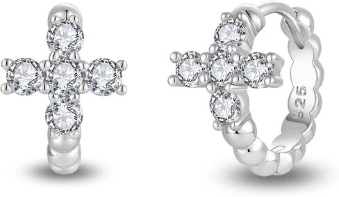 Starchenie 925 Sterling Silver Cross Hoop Earrings for Women 15mm Dainty Small Birthstones Cross Huggie Hoop Earrings Jewelry Gift in Saudi Arabia