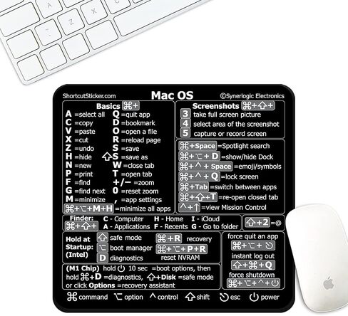 Synerlogic Mac Os Universal Basic Shortcut Quick Reference Guide Premium Rubber Laminated Mousepad for M-chip or Intel 8'' x 7.5'' in Saudi Arabia