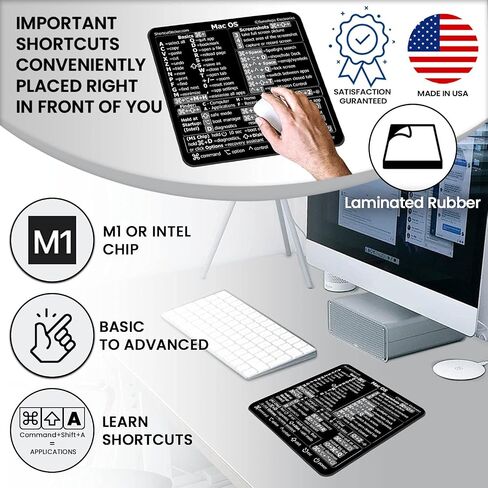 Synerlogic Mac Os Universal Basic Shortcut Quick Reference Guide Premium Rubber Laminated Mousepad for M-chip or Intel 8'' x 7.5'' in Saudi Arabia
