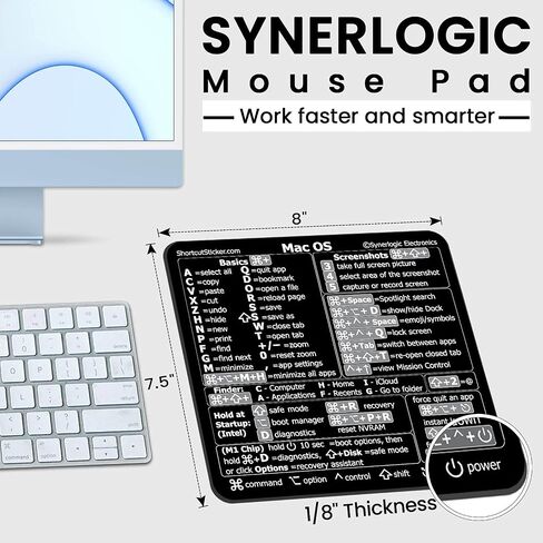 Synerlogic Mac Os Universal Basic Shortcut Quick Reference Guide Premium Rubber Laminated Mousepad for M-chip or Intel 8'' x 7.5'' in Saudi Arabia