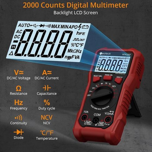 Neoteck 2000 جهاز اختبار الفولتميتر الرقمي المتعدد مع NCV، LCD لجهد التيار المتردد والتيار المستمر، المقاومة، السعة، السلك المباشر، التردد، درجة الحرارة، دورة العمل، الاستمرارية، قياس الصمام الثنائي in Saudi Arabia