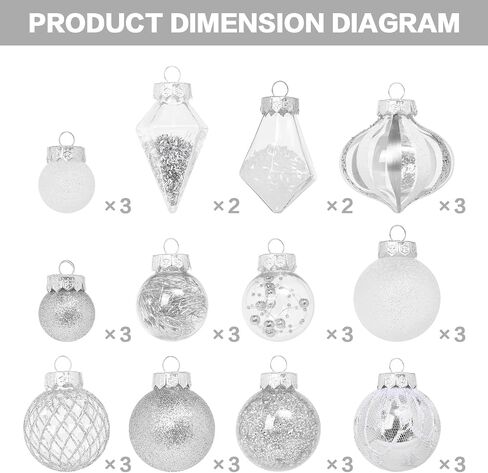 Christmas Ball Ornaments Set, 34PCS Clear Plastic Shatterproof Christmas Ornaments for Xmas Tree Hanging Decorations, for Indoor Home Thanksgiving Party Decor - Champagne/White. in Saudi Arabia