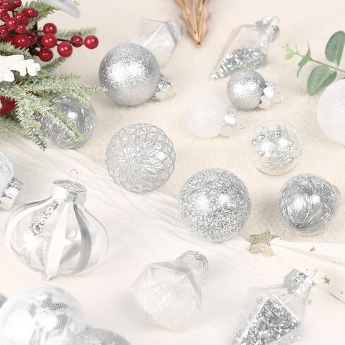 Christmas Ball Ornaments Set, 34PCS Clear Plastic Shatterproof Christmas Ornaments for Xmas Tree Hanging Decorations, for Indoor Home Thanksgiving Party Decor - Champagne/White. in Saudi Arabia