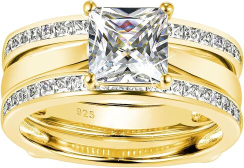 Wuziwen Princess Bridal Ring Set for Women Wedding Band Guard Enhancers CZ Sterling Silver Size 4-13 in Saudi Arabia