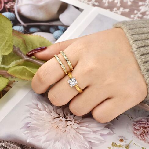 Wuziwen Princess Bridal Ring Set for Women Wedding Band Guard Enhancers CZ Sterling Silver Size 4-13 in Saudi Arabia