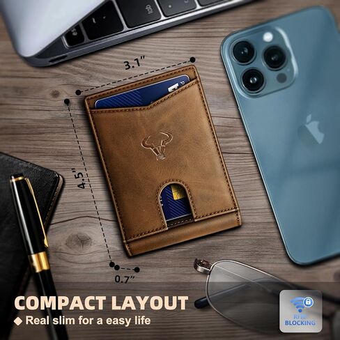 BULLIANT Men Wallet, Slim Leather Wallet Front Pocket Card Holder Gift For Men 11 Slots RFID Blocking in Saudi Arabia