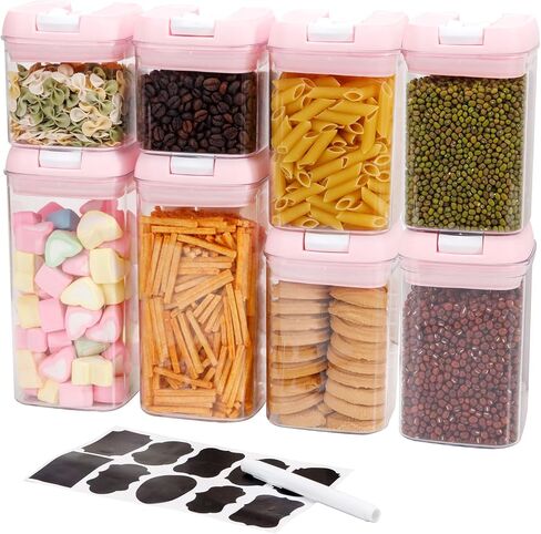 U-QE Airtight Food Storage Containers -8 Piece BPA Free Clear Plastic Airtight Containers with Easy Lock Lids for Kitchen Pantry Organization and Storage - Sugar, Flour, Cereal, Labels & Marker in Saudi Arabia
