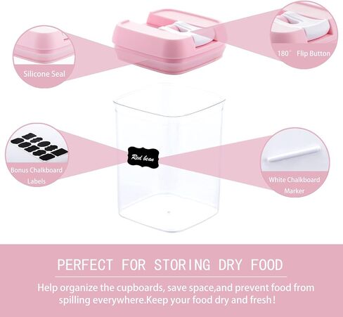 U-QE Airtight Food Storage Containers -8 Piece BPA Free Clear Plastic Airtight Containers with Easy Lock Lids for Kitchen Pantry Organization and Storage - Sugar, Flour, Cereal, Labels & Marker in Saudi Arabia