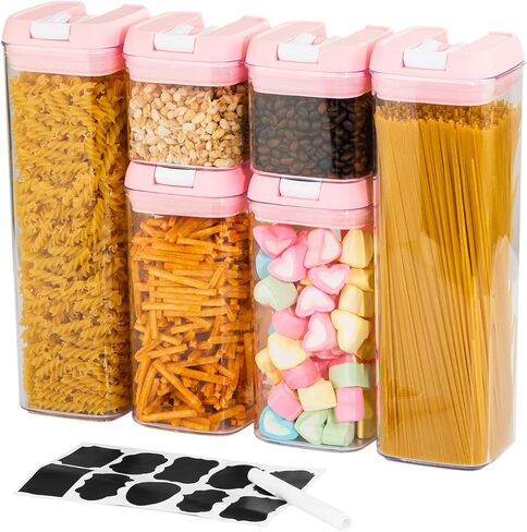 U-QE Airtight Food Storage Containers -8 Piece BPA Free Clear Plastic Airtight Containers with Easy Lock Lids for Kitchen Pantry Organization and Storage - Sugar, Flour, Cereal, Labels & Marker in Saudi Arabia