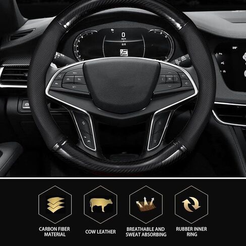 Pack-1 Car Steering Wheel Cover, Breathable Waterproof Carbon Fiber Vehicle Steering Wheel Protector, Universal Anti-Slip Automotive Steering Wheel Set for Truck SUV Car (Black #D-Shaped) in Saudi Arabia