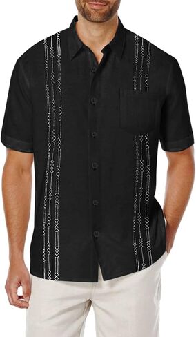 COOFANDY Men's Short Sleeve Linen Shirt Cuban Beach Tops Pocket Guayabera Shirts in Saudi Arabia