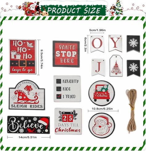 17 Pcs Rustic Santa Claus Christmas Tiered Tray Decorations Set Christmas Wooden Signs Joy Tiered Tray Decor Table Signs for Joy Christmas Winter Table Centerpieces Home Decorations in Saudi Arabia