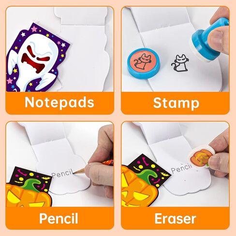 168PCS Halloween Party Favor Goodie Bag Bulk for Kids, Halloween Stationery Set, Trick or Treat Toys including Pencil, Eraser, Notepad, Stamper, Halloween Bag, Stickers and Temporary Tattoos in Kuwait