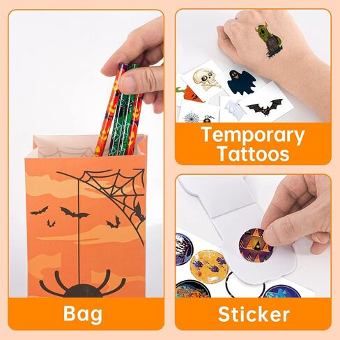168PCS Halloween Party Favor Goodie Bag Bulk for Kids, Halloween Stationery Set, Trick or Treat Toys including Pencil, Eraser, Notepad, Stamper, Halloween Bag, Stickers and Temporary Tattoos in Kuwait