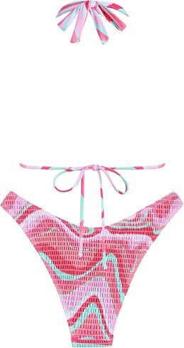 ZAFUL Women's Triangle Bikini Multiway Floral Tie Side Bandeau Halter String Bikini Set Two Piece Swimsuit Bathing Suits in Saudi Arabia