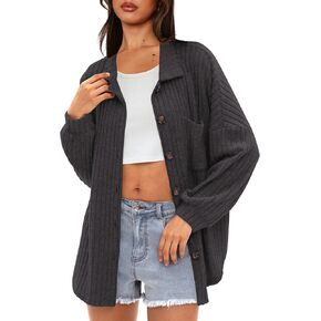 قميص Darong النسائي فضفاض بأكمام تشبه جناح الخفاش وأزرار سفلية وأزرار سفلية وقميص صديقها وسترات علوية in Kuwait