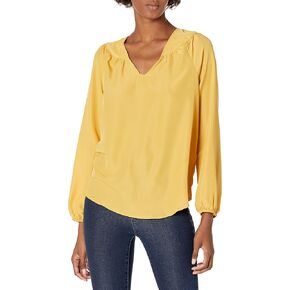 Nautica Women's Long Sleeve V-Neck Woven Shirt