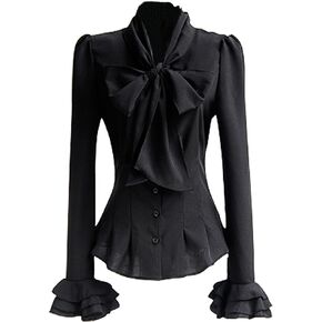 PrettyGuide Women Ruffle Victorian Blouse 50's Retro Silky Bow Tie Steampunk Shirts Tops
