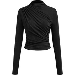ZAFUL Womens 2024 Fall Long Sleeve Ruched Tops Mock Neck Trendy Blouses Casual Tight Shirts