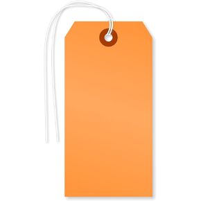 SmartSign Fluorescent Red Blank Tags with Pre-Attached Elastic Strings - 100-Pack, 4.75" x 2.375", Size#5, 13pt Cardstock, Reinforced Fiber Patch, for Price, Craft, Retail, USA-Made