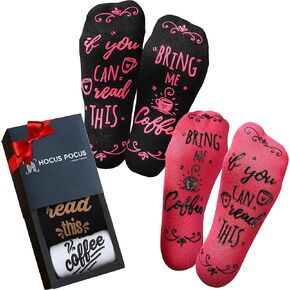 If You Can Read This Bring Me Coffee Socks - 2 Pairs (Black & Pink) - Unisex Fit for Shoe Sizes 5-12 - Coffee Gifts for Women