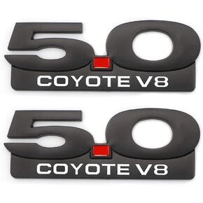 2PCS 5.0 Coyote V8 Emblem Decal Replacement For F150 Fx4 Mustang GT Metal Fender Trunk Badge Nameplate Decorative (Black)