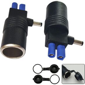 2PCS 12V/24V EC5 Female to Cigarette Lighter Female with Waterproof Cover to DC5.5mmx2.1mm Male Connector Car Start Emergency Power Adapter For Auto Vacuum Cleaner Battery Jump Starter