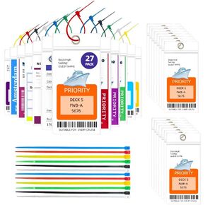 Cruise Luggage Tag, 27 Packs Holders with Releasable Reusable Zip Ties Clear Waterproof Document Luggage Tags for Ships Fits All Royal Caribbean & Celebrity
