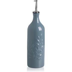 Sweejar Ceramic Olive Oil Dispenser Bottle, 20 Oz Relief Opaque Oil Cruet Protects Oil To Reduce Oxidation, Suitable for Storage Oil, Vinegar, Soy Sauce, Coffee Syrup, Liquids, Pack of 1 (Black)