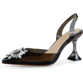 anteikira Women's Fashion High Heels Slip On Slingback Sexy Shoes Strange Heel Sun Knot Pointed Closed Toe Transparent PVC Dress Wedding Sandals