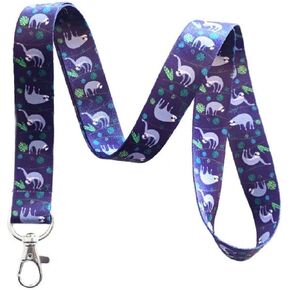 Purple Sloth Lanyard Keychain Id Holder