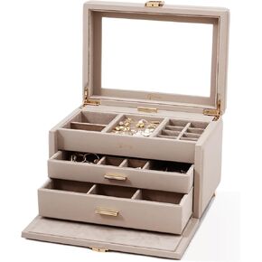 Jewelry Box with Glass Window, 3-Tier Jewelry Organizer with 2 Drawers, Large Capacity Jewelry Storage, Gift for Women Girls, for Necklaces, Earrings, Rings, Bracelets