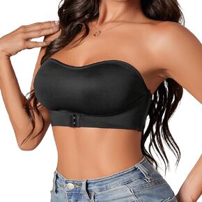 DEANGELMON Strapless Bra for Women Non-Slip Silicone Bandeau Bra Non-Padded Wireless Front Closure Tube Top Bra