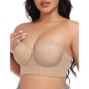 FallSweet Lace Strapless Bustier Bra for Women Underwire Longline Corset Top