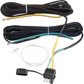 25FT 4 Pin 5 Wire Trailer Wiring Harness for Connect Trailer Both Sides Tail Light Wires Rewiring Trailer RV Boat, 18AWG Trailer Light kit with Nylon Mesh Tube Protection