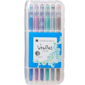 Christian Art Gifts Veritas Gel Pen Set, 12 Pack Assorted Color Variety - 6 Metallic & 6 Glitter, Non-Toxic, Lead-free Diamond Tips w/Clear Case for Coloring, Journaling, Drawing, Compact Travel