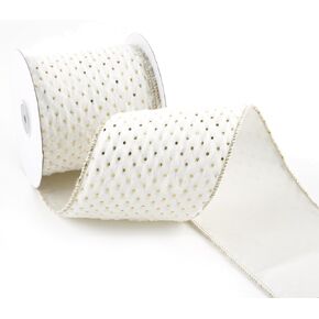 White and Gold Ribbon Wired 2.5 Inch X 10 Yards White Faux Fur Wired Ribbon for Christmas Tree,Topper Bows, Garlands and Wreaths, Gift Wrapping, DIY Crafts, Home Decor