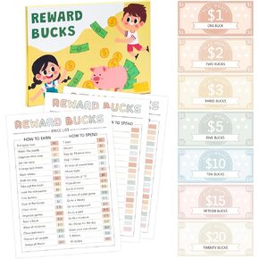 COcnny 633pcs Kids Reward Bucks Charts, Good Behavior Reward System Bucks List, Prop Play Money Routine Chart, Financial Literacy Board Chore Task Schedule Home Visual Lists for Toddles Kids Boy Girl