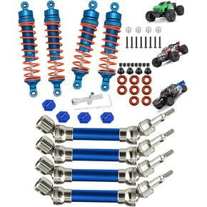CVD Drive Shaft & Shocks Upgrades Part for 1/10 Arrma Senton Granite 3s Blx&Mega550,Vortek 3s Blx,4pcs Front Rear Steel #45 Driveshaft & Alloy Big Bore Shocks Hops up,Navy Blue