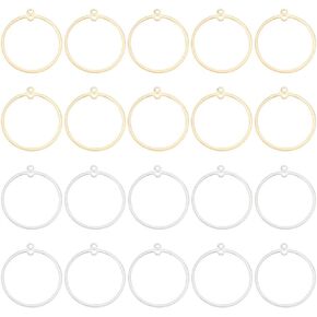 BENECREAT 20Pcs 18K Real Gold Plated Round Hoop Earring Finding, Platinum Plated Open Bezel Pendants, Connector Component for Resin Jewelry Making Crafts DIY, 1.1x1 Inch