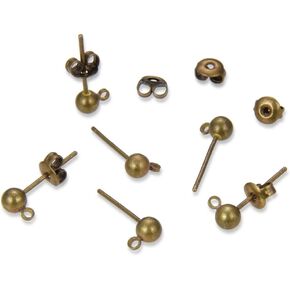 Adabele 20pcs Hypoallergenic Stud Earring Posts Findings 5mm Ball Post Closed Ring with 20pcs Earnut Back Antique Bronze Plated Brass Earrings Making CF224-4
