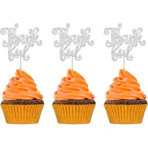 Gyufise 30Pcs Thanksgiving Cupcake Toppers Glitter Turkey Maple Leaf Pumpkin Hazelnut Fall Theme Thankful Cupcake Picks Happy Friendsgiving Cake Decorations for Thanksgiving Day Party Supplies