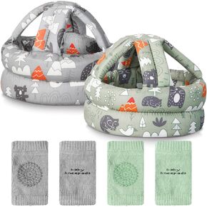 2 Pieces Baby Infant Toddler Helmet for Crawling Walking with 2 Pairs Knee Pads Socks No Bump Baby Toddler Safety Helmet Head Protector for Baby Walking Crawling Running (Owl Style)