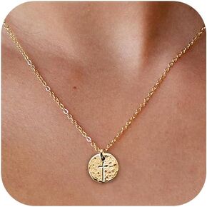 Small Cross Necklace for Women Dainty 14K Gold Silver Plated Cross Pendant Necklace Everyday Simple Cross Charm Choker Minimalist Religious Jewelry Cute Trendy Gifts