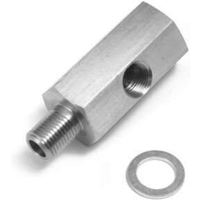 محولات تي شيرت مستشعر ضغط الزيت من JoyTube، 1/8 NPT أنثى إلى 1/8 NPT ذكر مع منفذ قياس 1/8 NPT مزود توربو لخرطوم قياس خط التغذية من الفولاذ المقاوم للصدأ
